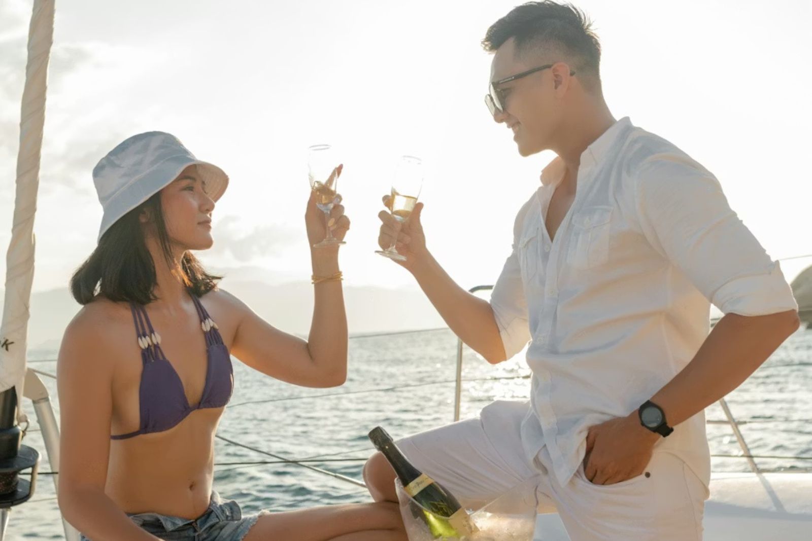 Anniversary Cruise — couple celebrating on yacht