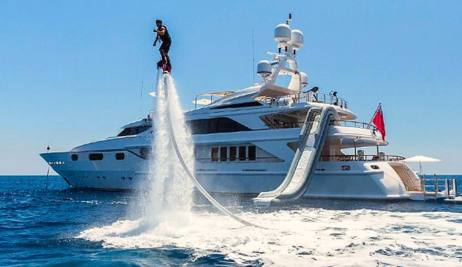 Flyboard water jetpack experience beside a superyacht in Miami