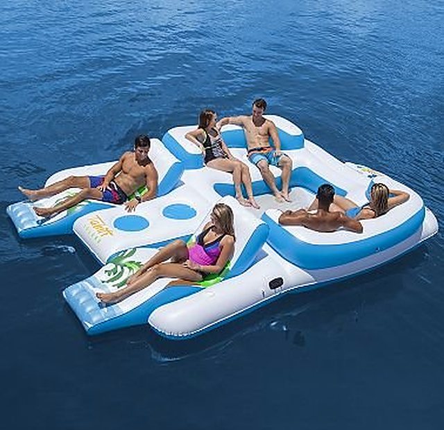 Six-person floating lounger with cooler for boat days