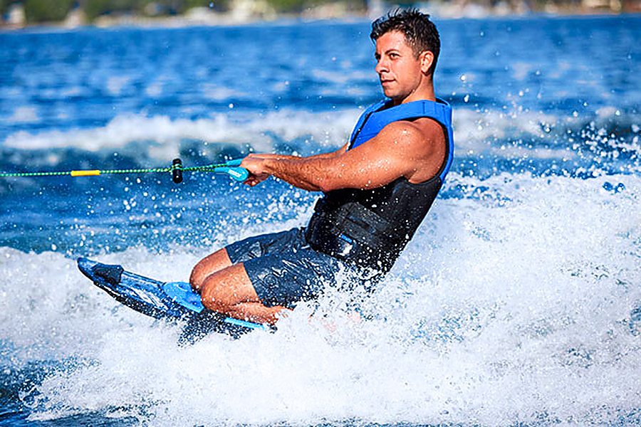 Wakeboarding behind a yacht in Miami
